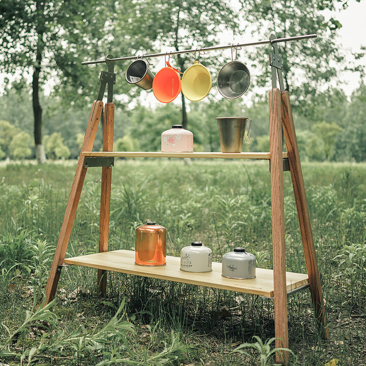 stanluck喜登乐户外露营野餐烧烤多层厨架实木置物架收纳便携支架 Ins置物层架