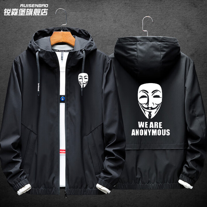 匿名者黑客组织斗篷教条秋冬款男女休闲带帽外套夹克衣服黑1xxxl