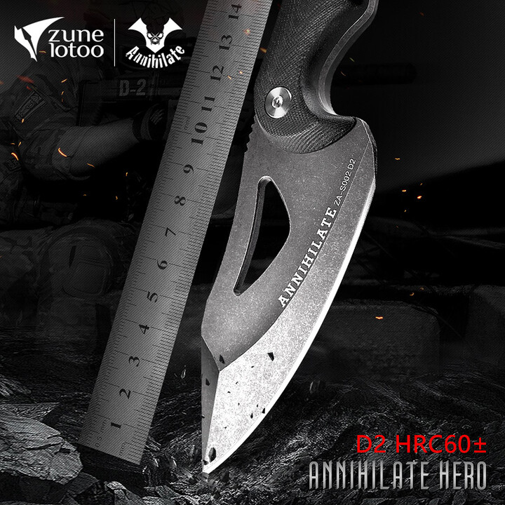zune lotoo枭影刀锋利多功能战术刀D2高硬度直刀野外防身合法随身户外求生 砂光色