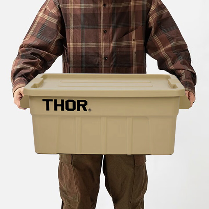 THOR日本居家用品IGT储物箱带盖户外搬运箱露营装备车载收纳箱 53升箱 沙色