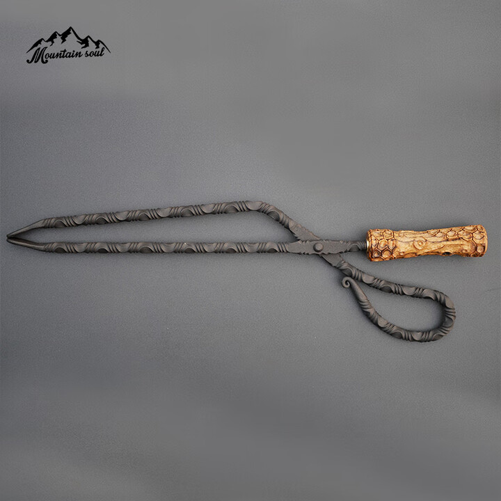 MOUNTAIN SOUL 山魂手工锻打日式户外露营焚火钳木炭柴火夹子柴剪 火钳 黑色喷涂