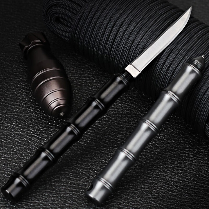 傲斯 战术笔棍多功能小刀防身装备钨钢 铝合金户外笔防狼笔 EDC女子自卫车载破窗工具安全求生随身应急 黑色