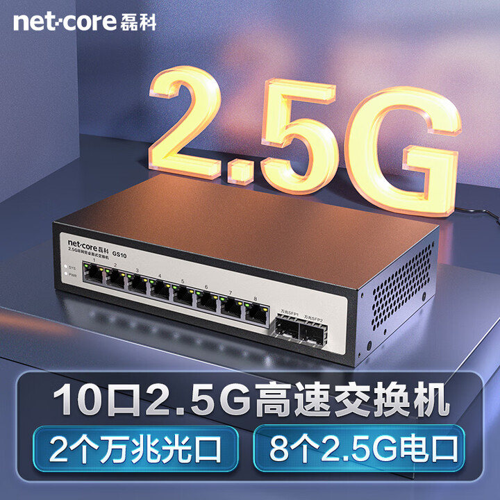 【磊科（netcore）GS10】磊科（netcore）GS10 10口2.5G交换机 8个2.5G电口+2个万兆光口SFP+ 千兆网络分线器 ...