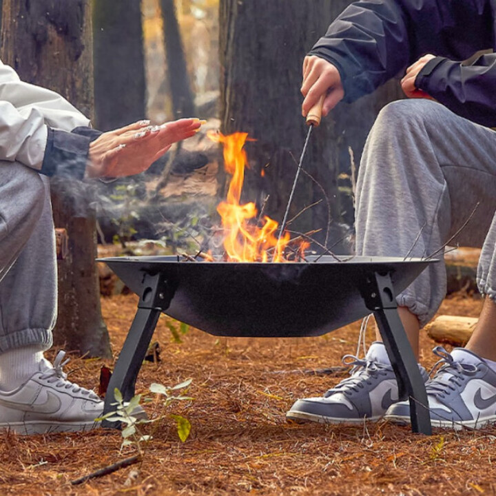 XMSJ焚火台取暖露营烽火台户外便携烧烤架篝火炉折叠围炉煮茶烤火盆炉 烤火取暖套餐【炉体+碳网】