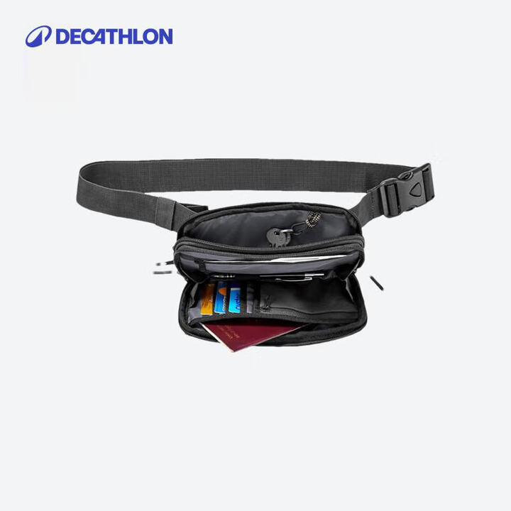 迪卡侬户外男跑步运动女多功能徒步旅行腰包手机包贴身斜挎包 黑色