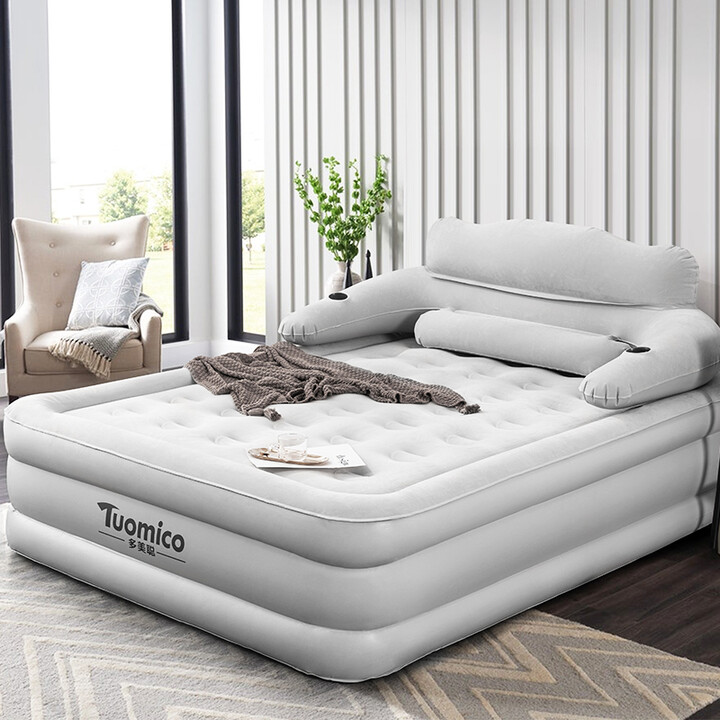 多美聪 充气床垫家用单人双人加高加厚旅行户外露营气垫床午休床打地铺 双人高床灰色152宽+特加厚皮料