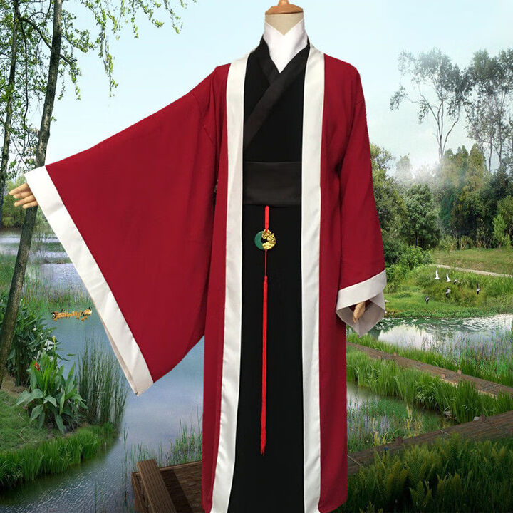 青羽 古装汉服男仙气飘逸交领长袍日常写真中国风帅气公子大袖衫 黑内袍+酒红外袍 L 建议身高165-170左右【图片 价格 品牌 报价】-京东