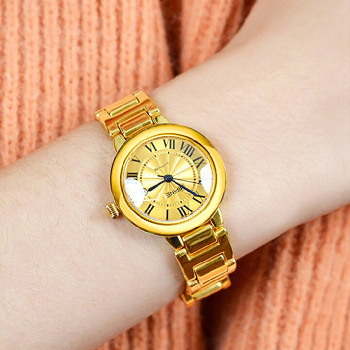 西普尼金表金表女复古罗马瑞士机芯石英表999足金表带黄金手表520情人