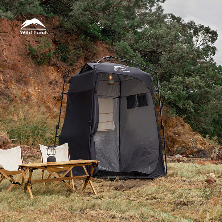 秋野地（Wild Land)自动速开单人帐篷洗澡帐篷沐浴更衣帐篷移动厕所帐篷户外卫生间 铁灰色