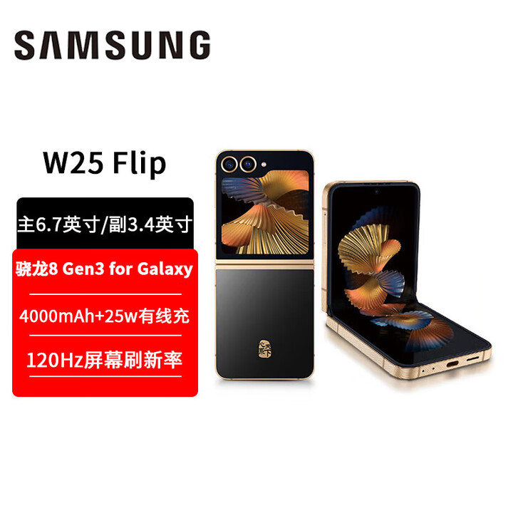 三星（SAMSUNG）三星 心系天下 W25 Flip AI手机 大视野智能外屏 5000万像素 拍照手机 三星折叠屏手机 全网通手机 陶瓷黑【W25 Flip】 12GB+512GB
