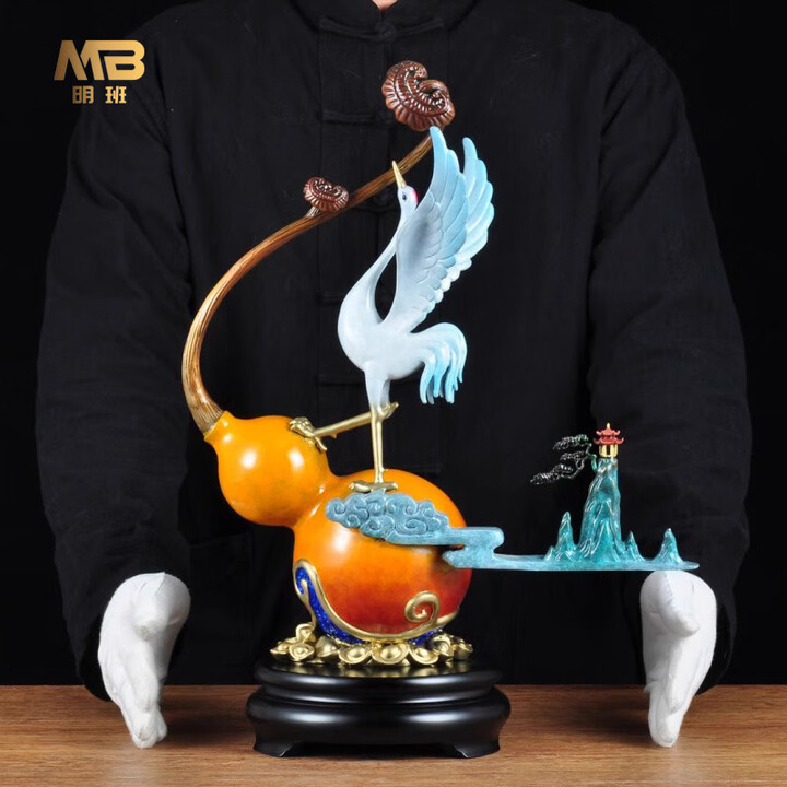 明班彩铜福寿如意摆件铜仙鹤葫芦家居客厅酒柜玄关装饰贺寿礼品送长辈