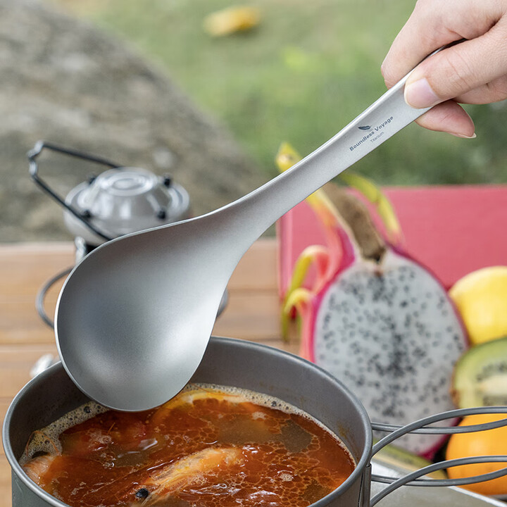 必唯（BOUNDLESS VOYAGE）纯钛汤勺户外勺子加长加厚手柄防烫露营锅铲野营饭勺野炊餐具调羹 Ti1038T 汤勺 钛色