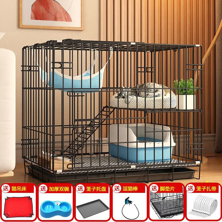 JPHZNB猫笼子家用带厕所一体适合大猫猫笼大号兔笼双层笼别墅小猫笼猫窝 黑色 600双层【图片 价格 品牌 报价】-京东