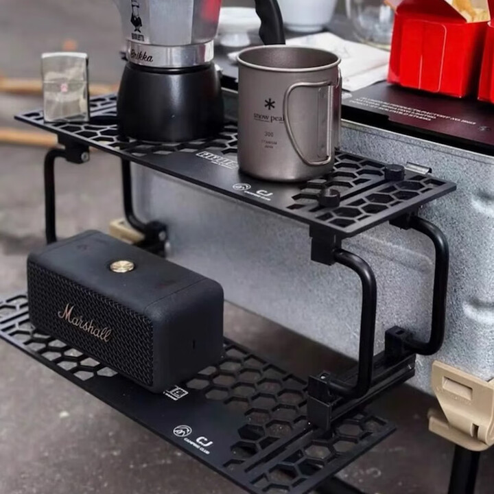 詫祭户外IGT折叠收纳箱侧挂双层架铝合金储物箱置物架适配雪峰千风 25L开口箱侧挂双层架(黑色)