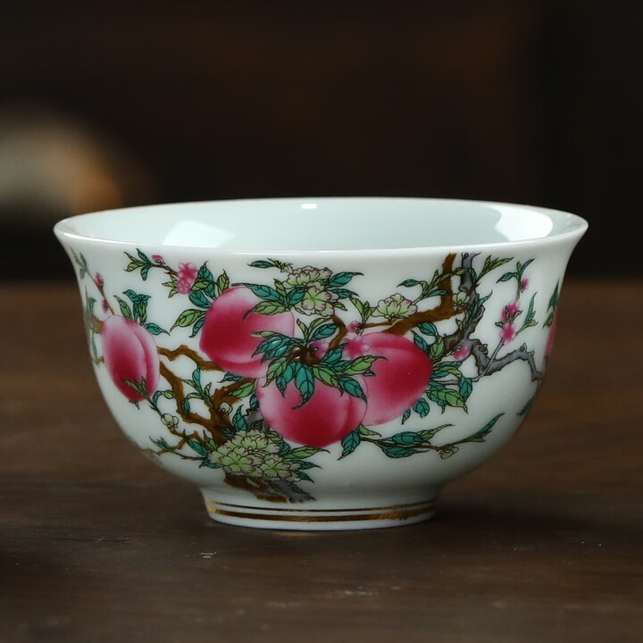 九楼阁景德镇青花釉中彩古典品茗杯高温陶瓷主人杯单杯功夫茶具 反口杯寿桃 110ml 1只 不带礼盒【图片 价格 品牌 报价】-京东