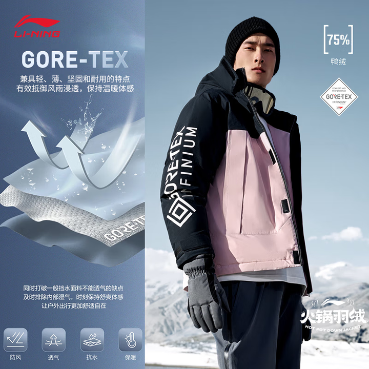 李宁（LI-NING）【备】防风防泼水羽绒服情侣短款冬季新款...
