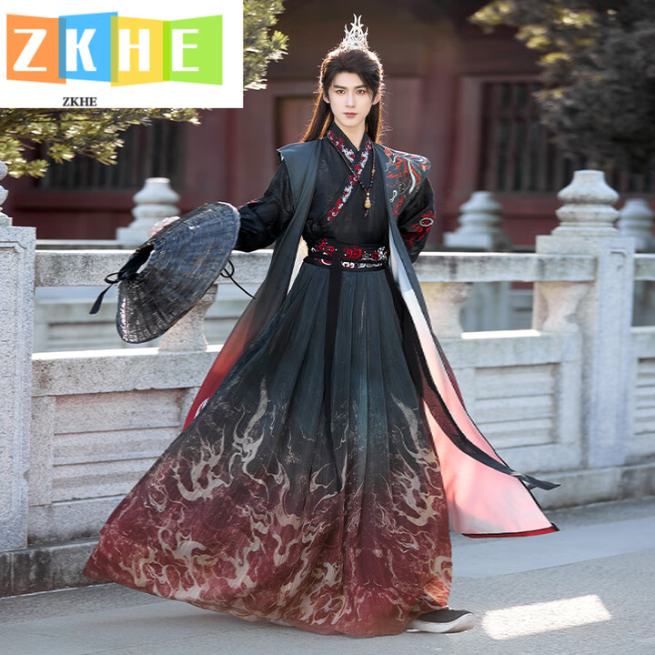 ZKHE汉服男女同款武侠侠客刺绣古装劲装影视演出服剧本杀古风套装 黑红色炽焰套装 上衣+裙子+外套 XL【图片 价格 品牌 报价】-京东
