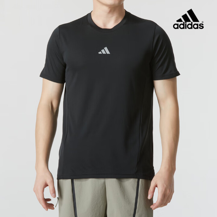 阿迪达斯（adidas）短袖T恤男士2026夏季新款速干透气健身训练圆领休闲半袖运动服 速干IS3739黑色 M 推荐135-155斤【图片 ...