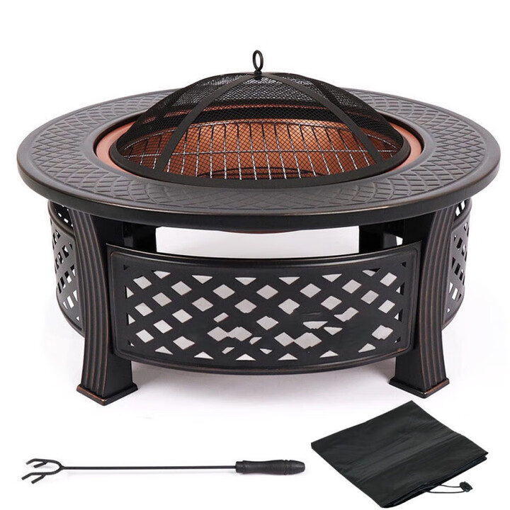 宝禾木炭碳烤炉家用火盆圆形围炉煮茶室内烧烤炭火桌炉烧烤炉架烤肉炉 标配(含宽烤网)