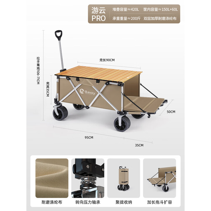 北欢露营车折叠推车溜娃买菜狗狗宠物推车可开后斗铝合金F12+桌板