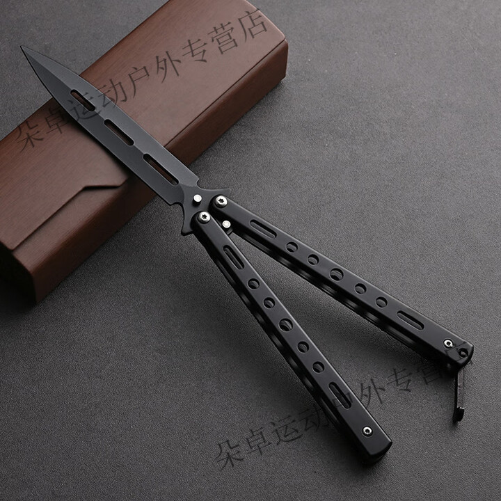 智浦达新款蝴蝶折叠刀未开刃不锈钢甩手刀练习刀全钢安全刀新手训练刀 黑尖[普通款]