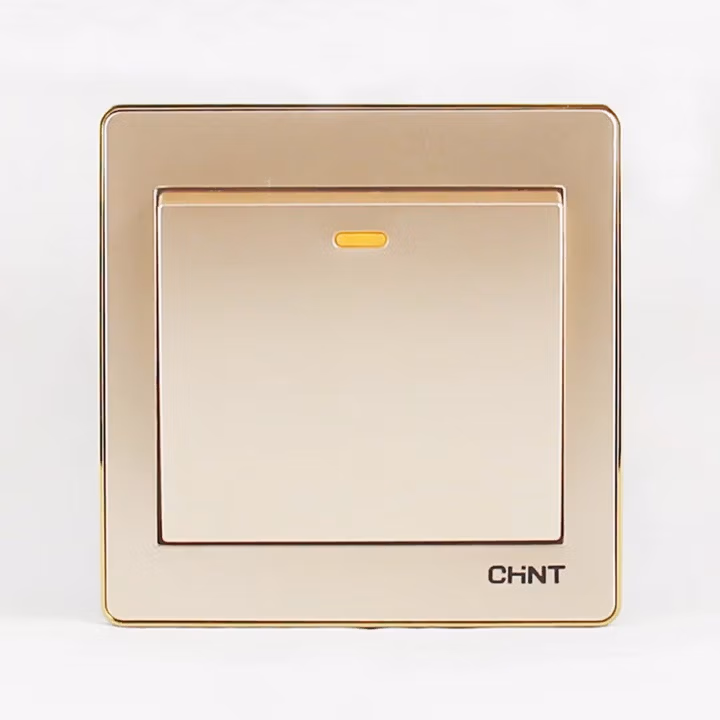 正泰开关插座 五孔插座 二三插 钢架墙壁开关插座面板 NEW7L香槟金色 一开双