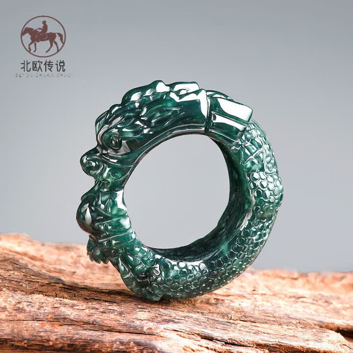 北欧传说天然A货翡翠蓝水盘龙戒指立体雕冰种玉石玉指环龙扳指男戒 深蓝水盘龙扳指 (附证书) 内圈23-24mm C063【图片 价格 品牌