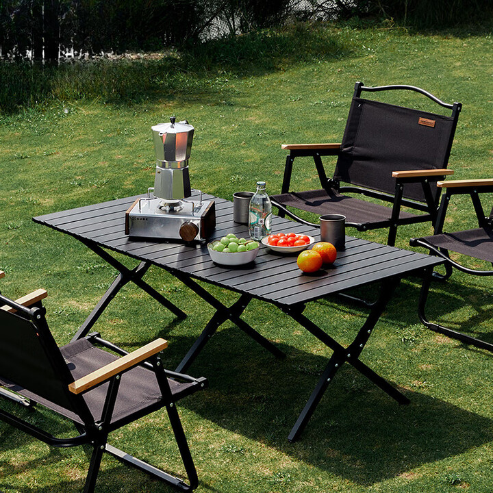 郝麦户外折叠桌椅便捷式蛋卷桌野餐野营烧烤桌套装露营装备全套 中号桌+中号克米特椅*2