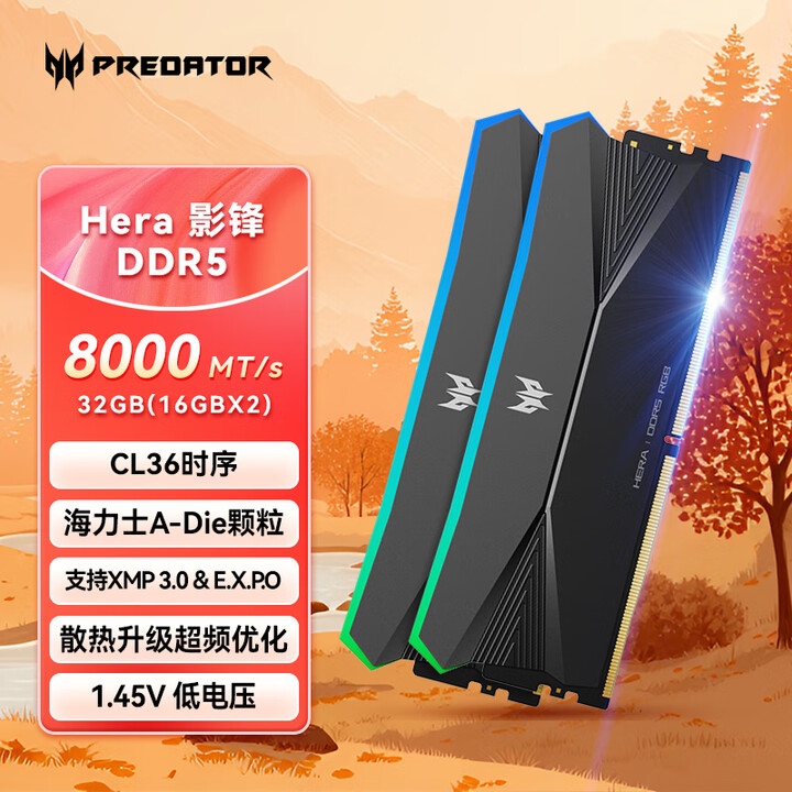 【宏碁掠夺者(PREDATOR)BL.9BWWR.587】宏碁掠夺者(PREDATOR)32G(16G×2)套装 DDR5 8000频率 台式 ...