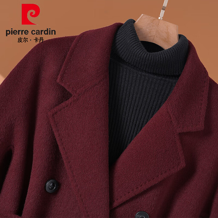 皮尔卡丹（pierre cardin）拉菲红双面羊绒大衣女中长款2025秋冬款加厚保暖双排扣羊毛呢外套 拉菲红 XL【图片 价格 品牌 报价】-京东