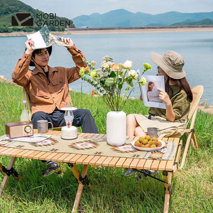 牧高笛（MOBIGARDEN）【京东奥莱】朝霞桌毯 户外露营复古双面双色加厚提花毯子 象牙白