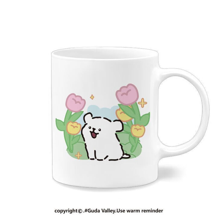 胖东来线条小狗周边杯子小清简约马克杯文艺卡通一对陶瓷杯郁金香小狗