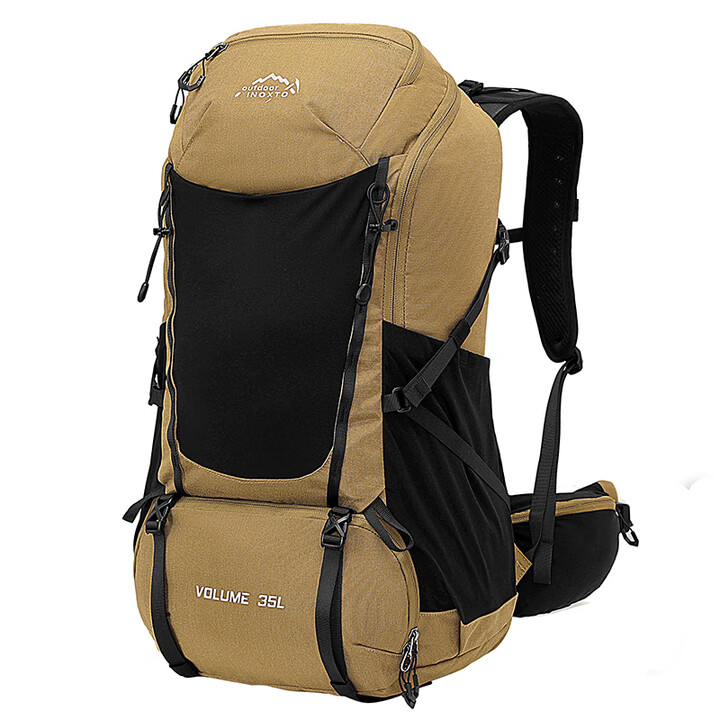 INOXTO户外徒步运动大容量轻便旅行通勤水袋35升爬登山双肩背包8121卡其