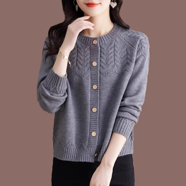 阿玛施（AMASS）哥弟适用羊毛衫女宽松小香风针织开 高端灰色 L【图片 价格 品牌 报价】-京东