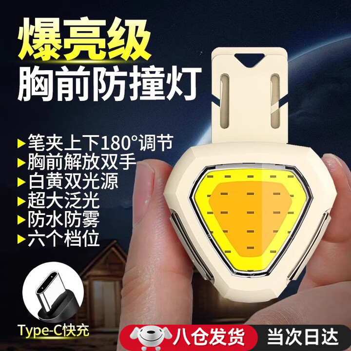 TLXT多功能跑步灯夜跑头灯充电强光户外迷你便携衣夹灯超亮头戴式照明 白黄光【多功能帽夹灯1个】赠头带 六档调节+红蓝警示+Type-C快充+生活防水