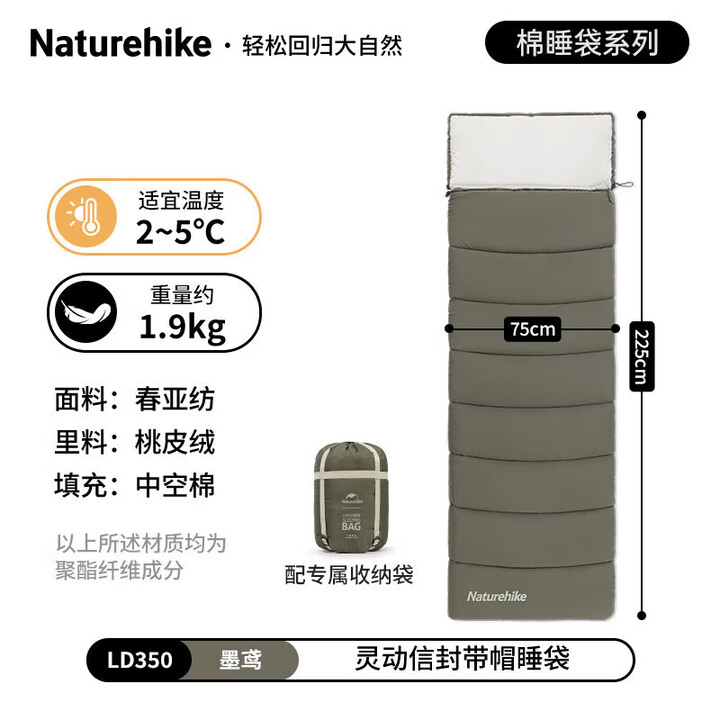 Naturehike挪客灵动睡袋四季通用款成人户外露营冬季加厚防寒单双人便携被子