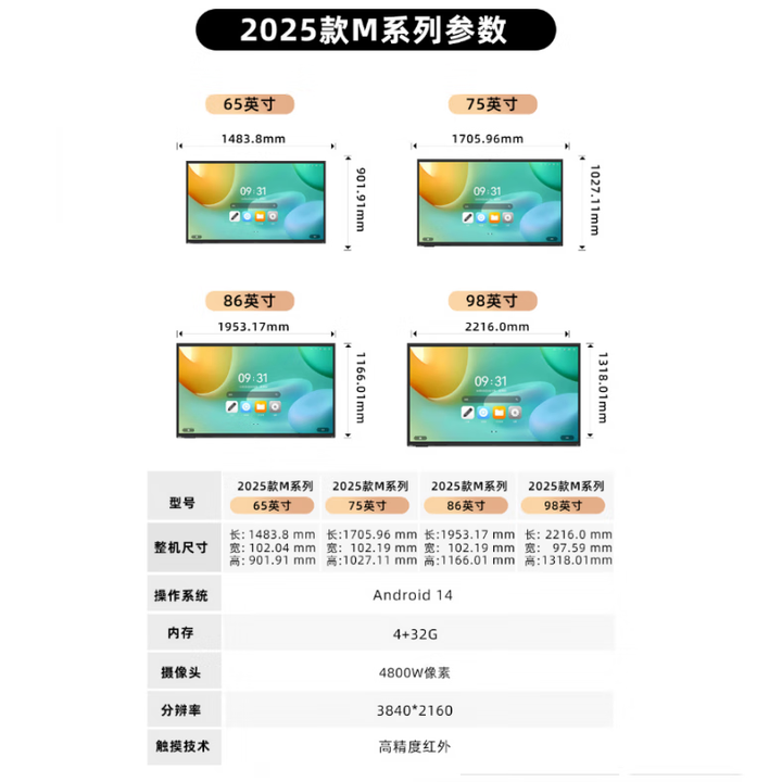 人高一等thinkplus会议平板All4K触摸大屏智慧电子白板教学培训 三年质保4800W摄像头_M75e_Android