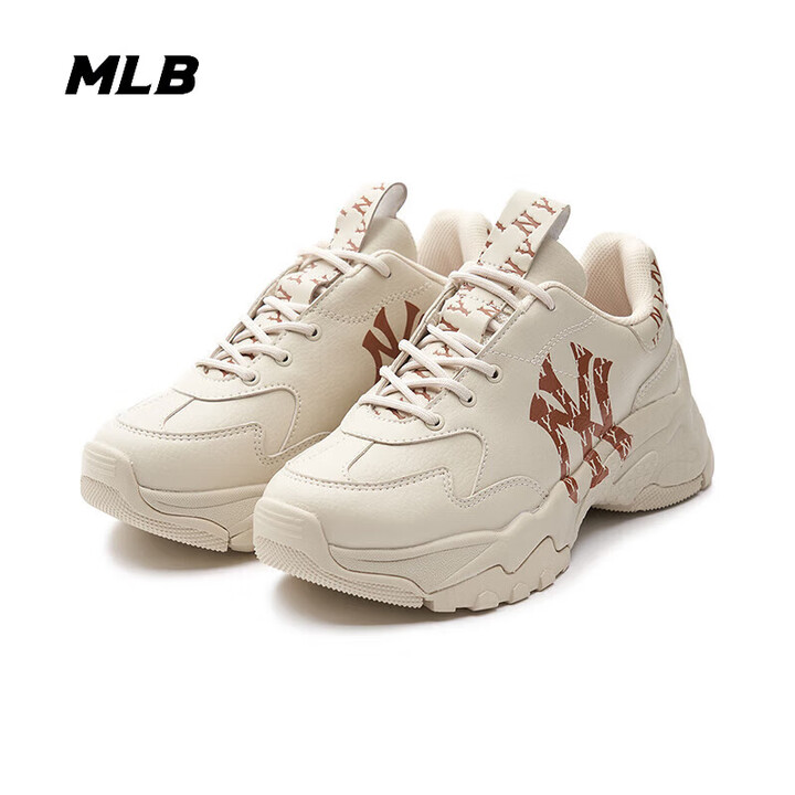 MLB男女情侣厚底休闲鞋时尚复古老花增高老爹鞋春夏透气百搭运动鞋 纽约洋基队/象牙白色 36.5【图片 价格 品牌 报价】-京东