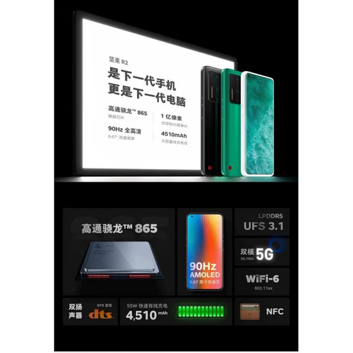 锤子（smartisan）新品坚果  锤子 坚果 R2 Pro3双5G手机锤子骁龙865手机全屏 R2白色【16+512】全新未拆封 5G通_标配_128