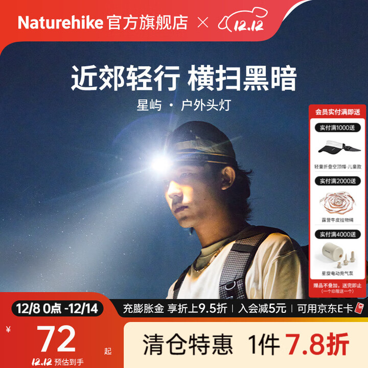Naturehike挪客星屿户外头灯徒步登山照明充电长续航5级防泼水夜钓夜跑露营 智能感应/充电款/苔藓绿/升级