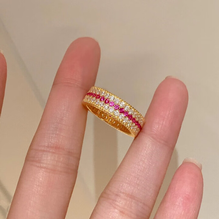 恒久叶老凤凰999老铺同款沙金点钻红宝石戒指女三排彩色镶钻戒指韦雪同 7号红排钻戒指【图片 价格 品牌 报价】-京东