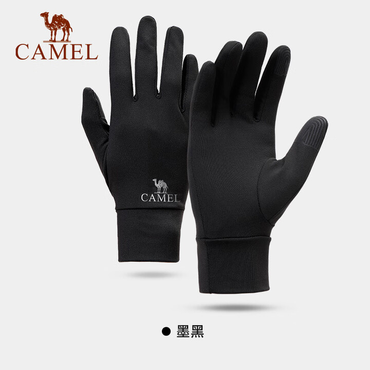 骆驼（CAMEL）新品户外运动防风保暖手套冬季触屏防滑骑行男女薄款60字符内 A1W3GZ103，墨黑，薄绒内里 L