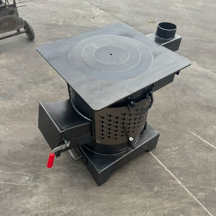 即祥钢炮炉炮弹炉气化炉无烟气化炉农村取暖炉做饭烧水炉 60方底座方桌面带烤箱