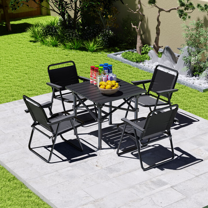 骆驼（CAMEL）户外折叠桌椅轻量化克米特椅便捷露营野炊用品装备椅沙滩写生桌椅 【桌椅套装】50黑色方桌+4椅(赠送桌子收纳包)