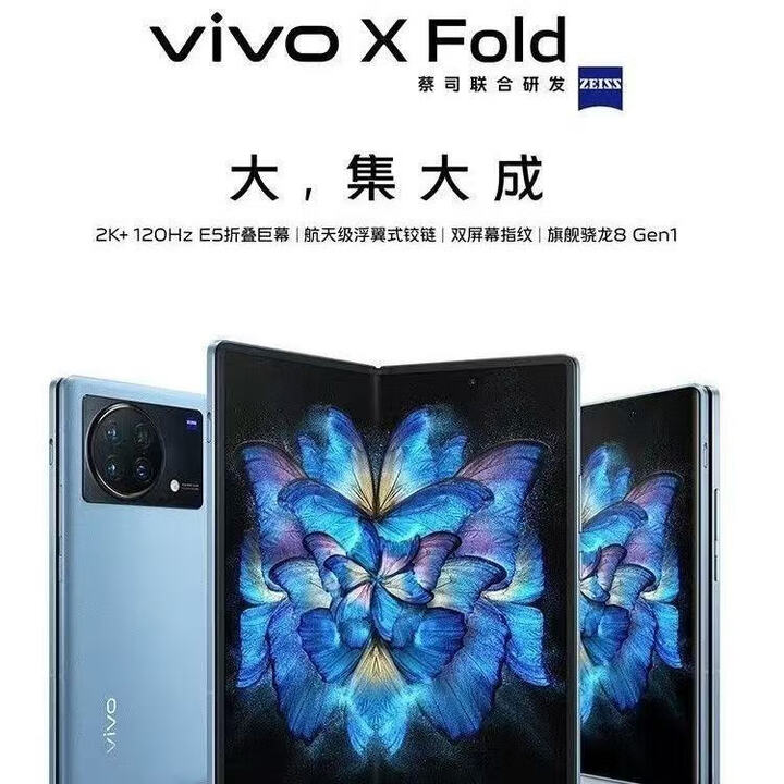 vivo X Fold 5G （展样机）折叠屏手机 2K+120Hz E5 双主屏 骁龙 8 Gen1 蔡司影像 66W 闪充 商务 晴山蓝 12GB+256GB