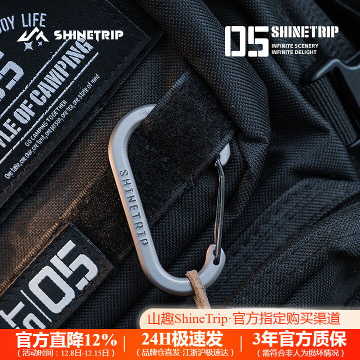 山趣（ShineTrip）户外05系列战术D型挂扣轻巧便捷多功能露营挂扣配件 燃尽灰*2个装