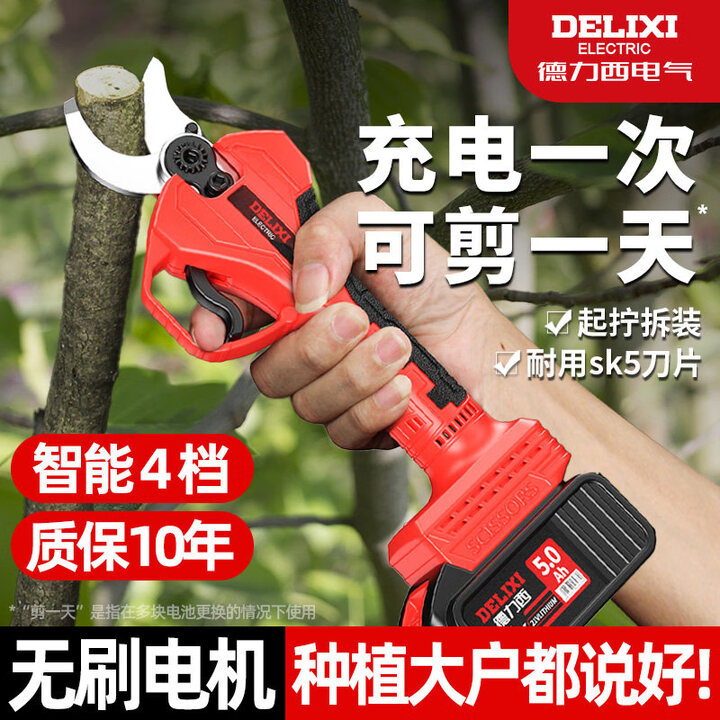 德力西（DELIXI）树剪刀修枝剪大功率电动剪刀充电式强力园林果树锂电正品 速剪王2.0Ah无刷经济版1电正品【图片 价格 品牌 报价】-京东