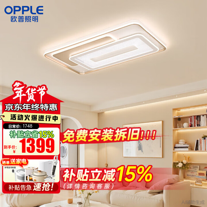 欧普照明(OPPLE)LED全光谱护眼吸顶灯客厅卧室餐厅主灯中山2025新款灯具灿影III 125W 20㎡内适用 5174lm 智联调光客厅 ...