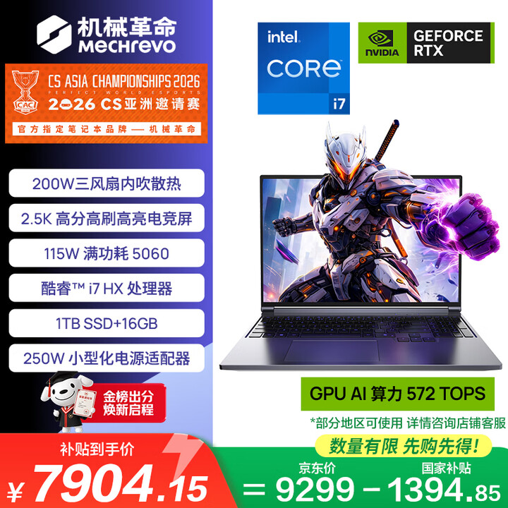 机械革命极光X 2026 国家补贴 游戏本笔记本电脑(酷睿i7-13700HX 16G 1T RTX5060 2.5K屏 180Hz 灰)	