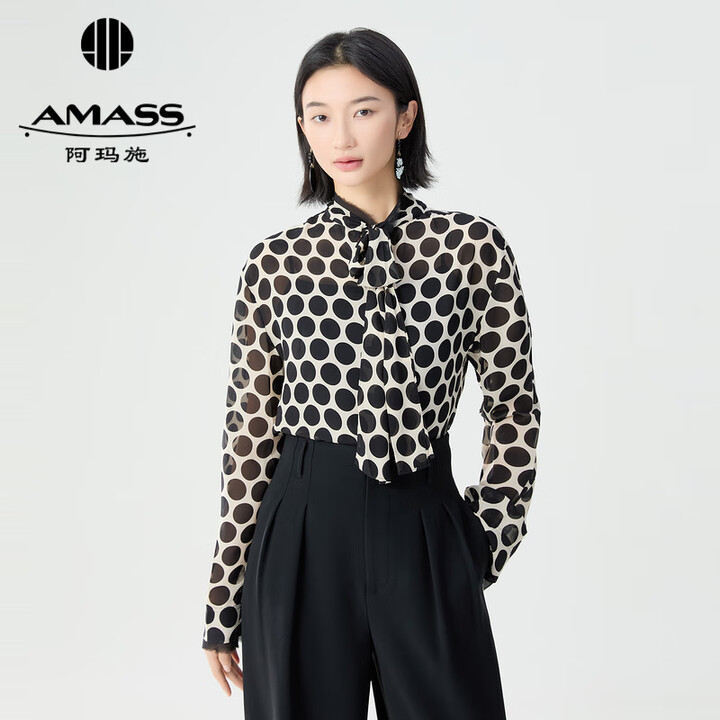 阿玛施(AMASS)女装新款优雅气质透纱波点衬衫上衣女(附内搭)5301012 波点 M (3码)【图片 价格 品牌 报价】-京东